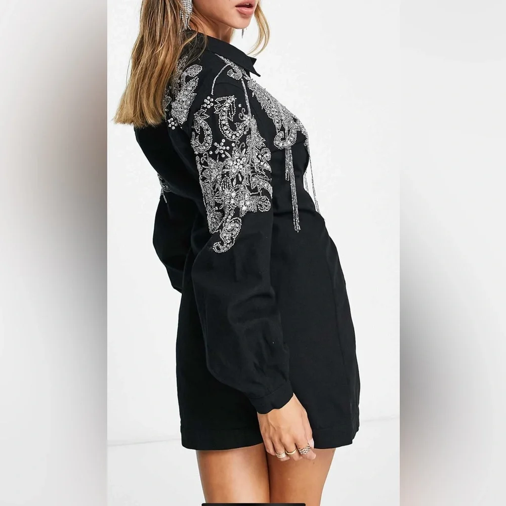 Black Jean Dress with Silver Embellishments - Picture 3 of 8